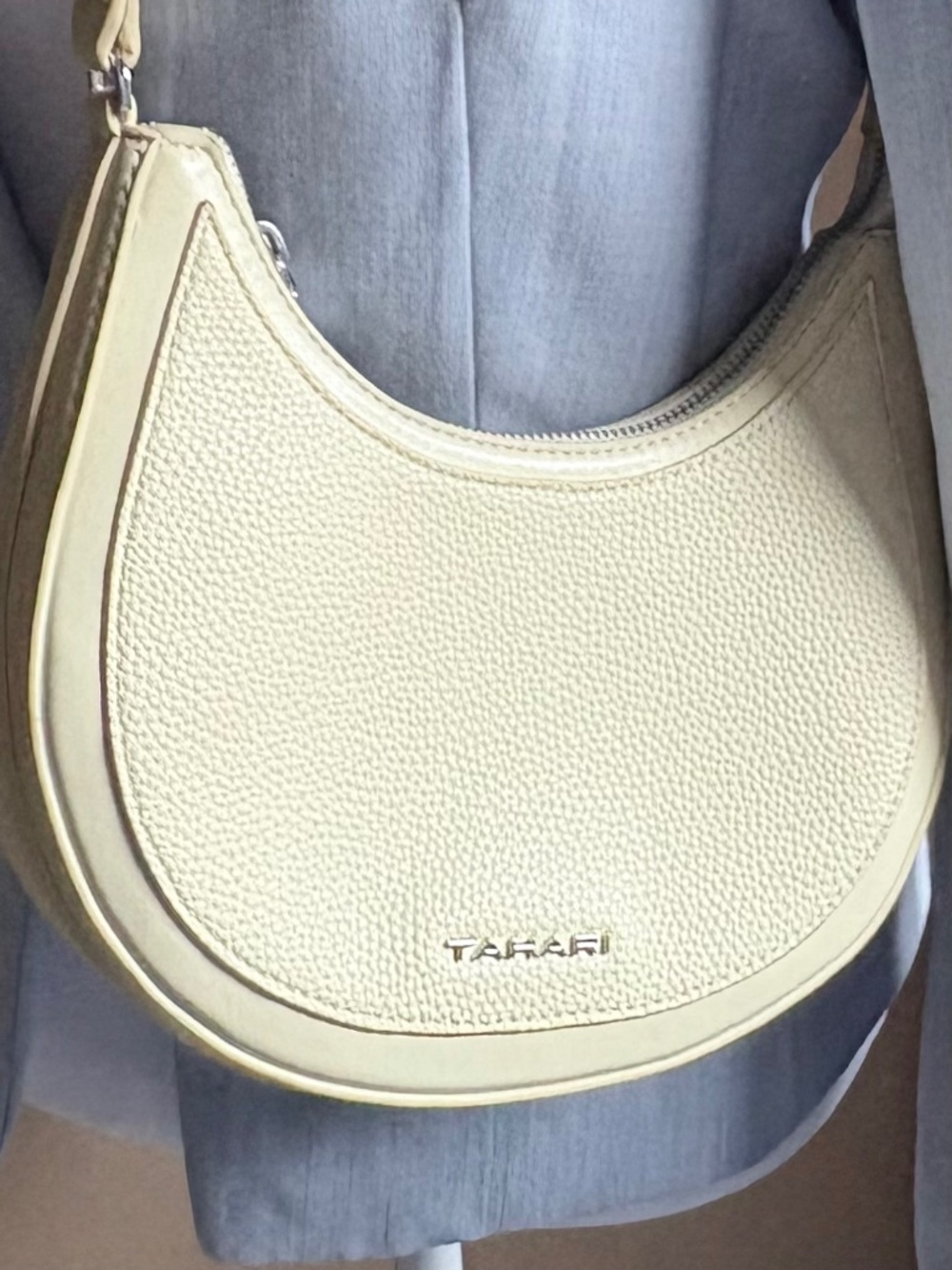 Tahari Crescent Shoulder Bag Pebble Faux Leather Buttercream color